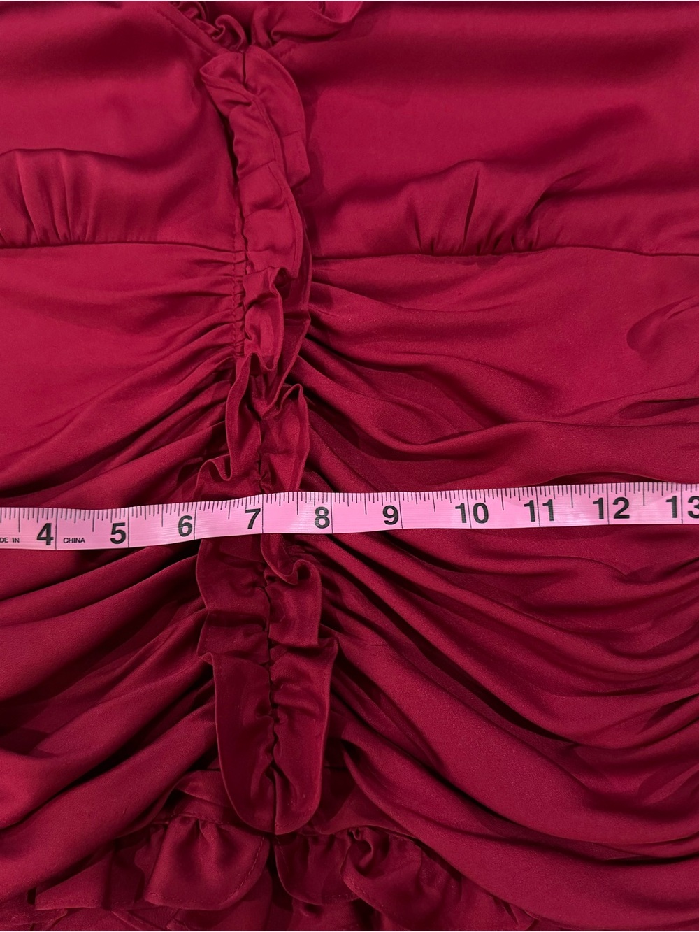 Silk ANTONIO MELANI Ruby Red Ruffled Ruched V-Neck Blouse - Picture 10 of 10